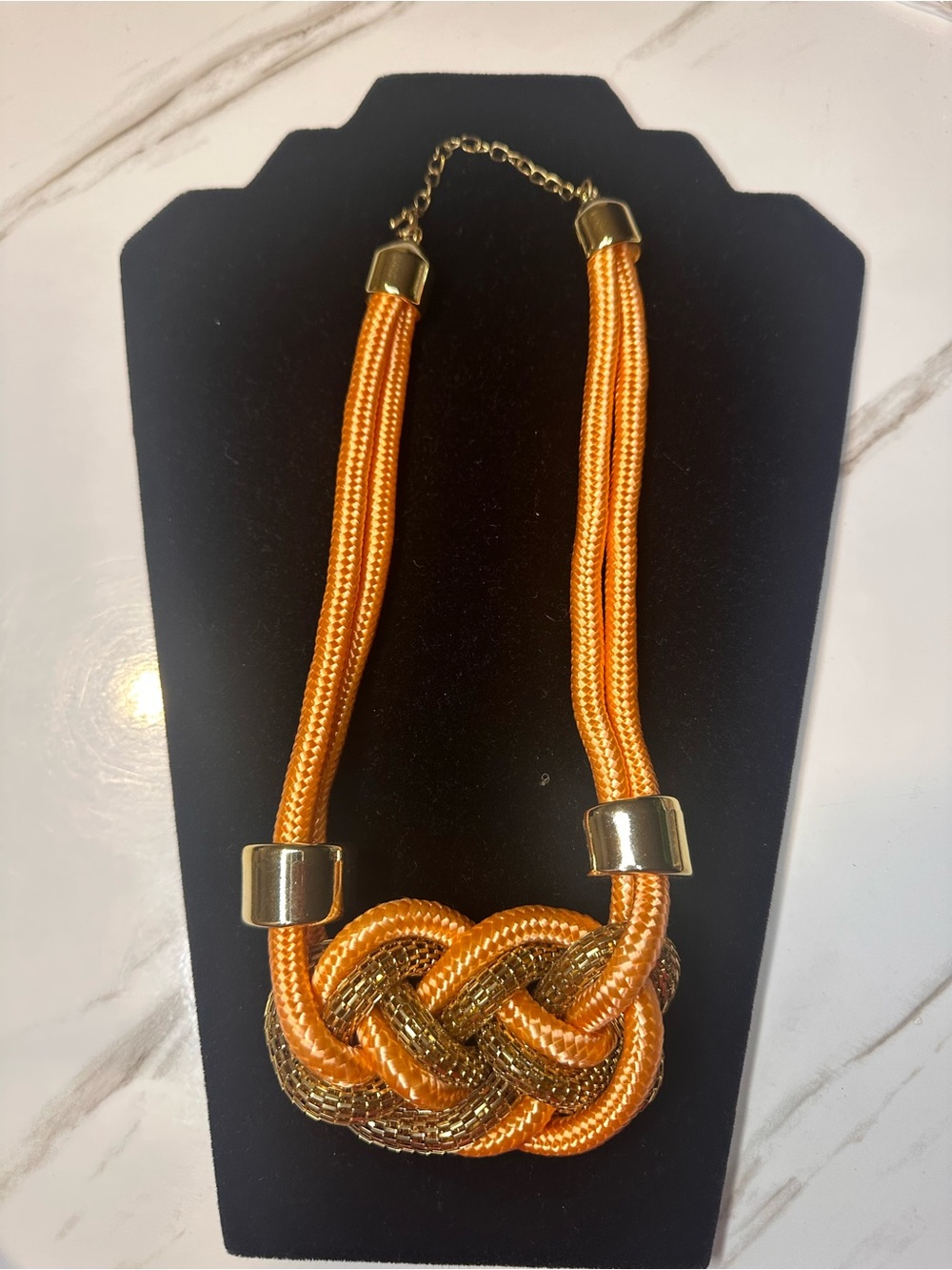 Gold-Accented Orange Knot Necklace